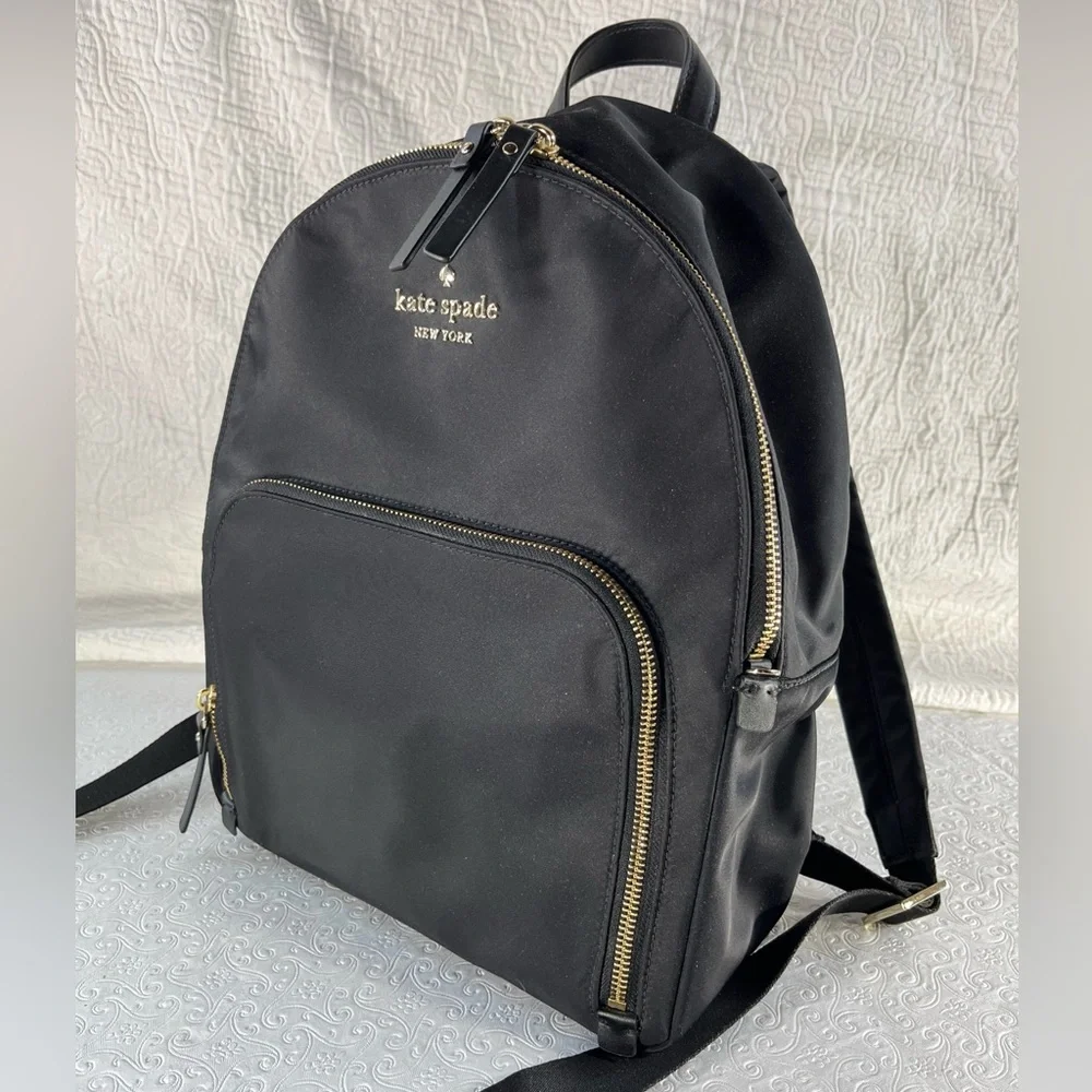 Kate Spade Watson Lane Hartley Black Nylon Small Medium Backpack Bag Golden Zip